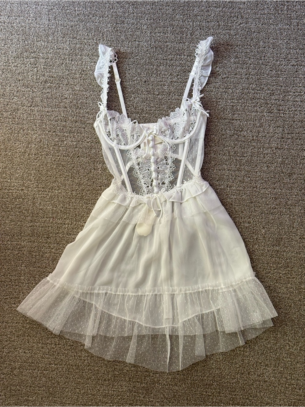 NWT Sheer White Lace Babydoll Nightdress with Ruffle Straps